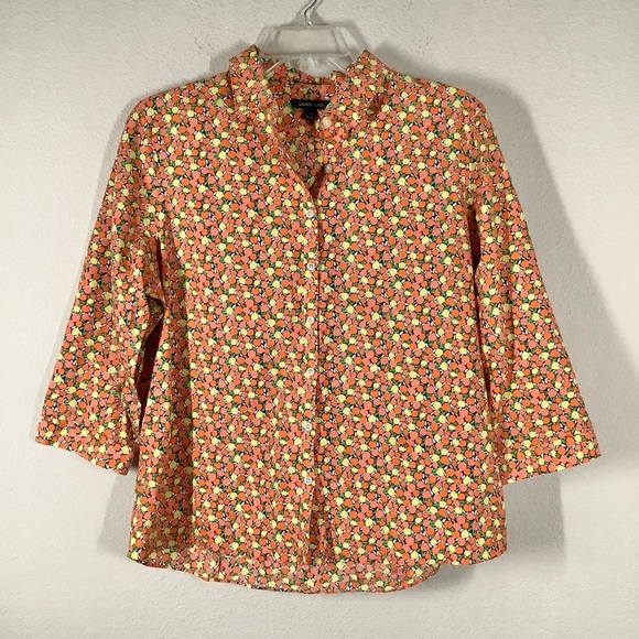 LANDS' END No-Iron Button Up Shirt Supima Poplin Citrus Print Resort Cruise 16 - Picture 1 of 10